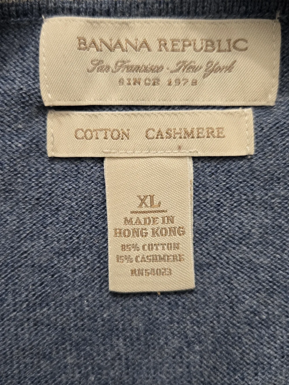 Banana Republic Vintage Men XL Argyle V-Neck Sweater Cotton Cashmere Blue Grey
